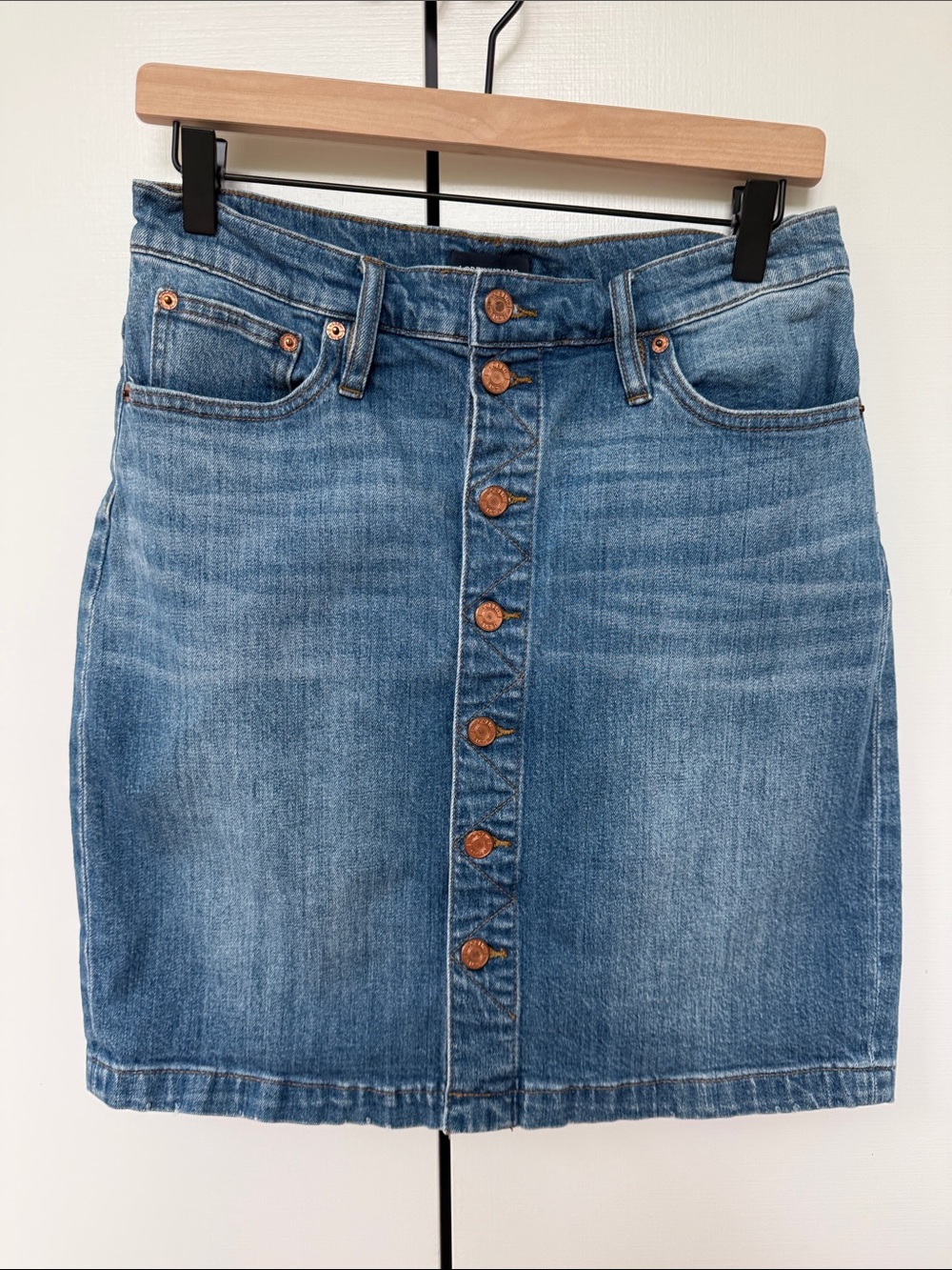 J. Crew Denim Button-Front Mini Skirt in Blue